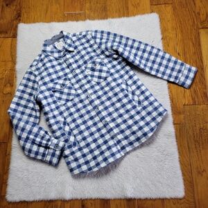 Kirrin Finch Quilted Shacket Button Up Shirt Flannel Unisex Large Blue Plaid